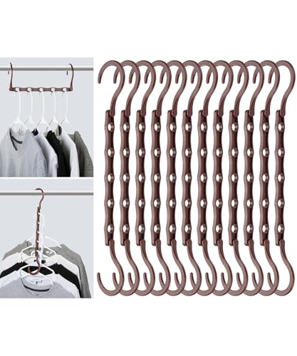 Mr. Pen- Space Saving Hangers for Clothes, 12 pcs, Mahogany Color, Plastic Multi Clothes Hangers Space Saving, 5 Slots, 360° Rotating Hooks - color: Mahogany