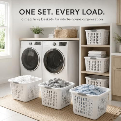 White Laundry Basket 6-Pack, 1.5 Bushel Square with Handles - color: White 6PCS