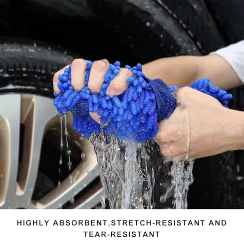 Microfiber Car Wash Sponge, Scratch-Free Vehicle Washing Mitt with Chenille & Mesh Sides, Highly Absorbent Sponge Lint-Free Cleaning Tool for Car Washing & Detailing (Blue) - color: Blue, 1 Pcs