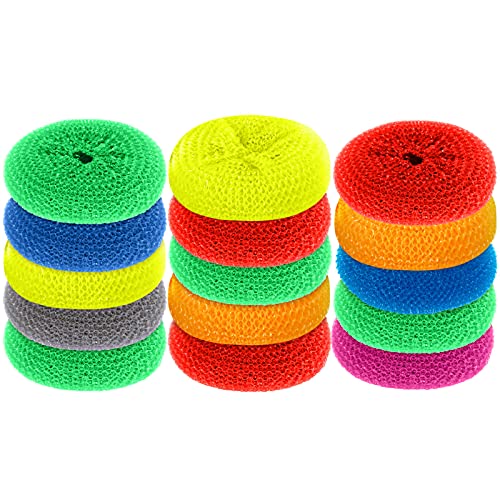 Blulu 15 Pieces Plastic Dish Scrubbers, Nylon Mesh Pads, Rainbow Colors - color: Rainbow Colors