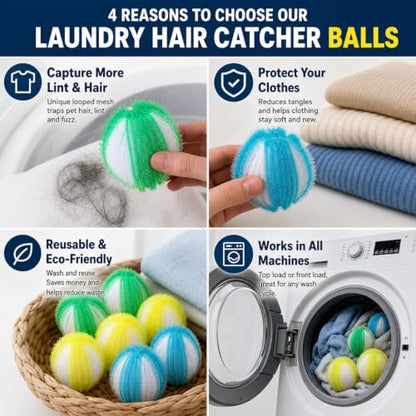 15PCS Laundry Hair Catcher, Multi-Pet Household Solution, Ball Set in Sky Blue Green Yellow Colors, Washing Machine Fabric Care System for Daily Laundry Maintenance