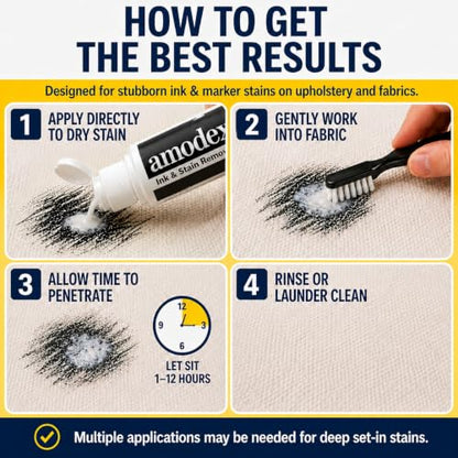 Amodex Ink & Stain Kit with Stain Remover Brushes, Removes Ink, Sharpie, Grease, Food and More, Safe and Effective on Clothes, Leather and Skin, Includes 1 Bottle and 2 Brushes - style: Stain Remover Brush Kit