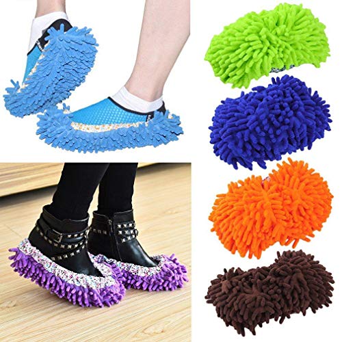 Home Mop Sweep Floor Cleaning Duster Cloth Housework Soft Slipper SY (1 Pair/Blue)