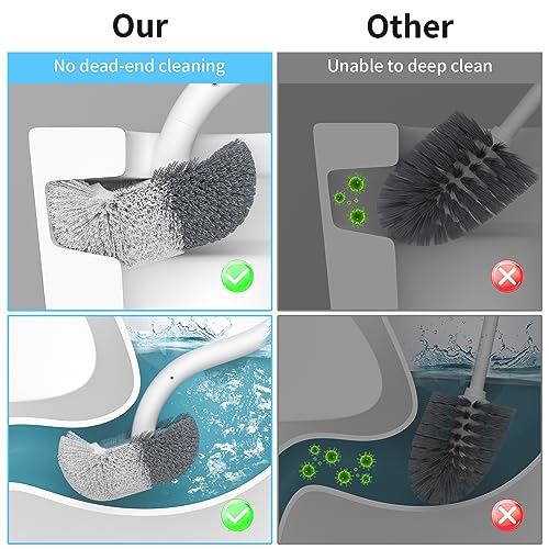 Marbarsse Bathroom Toilet Bowl Brush and Holder, Curved Design Dismount Toilet Brush for Deep Cleaning Under Rim, Best Toilet Brush Set, CompactToilet BowlCleaner Brush for Bathroom, 1 Pack - color: White-1 Pc-b