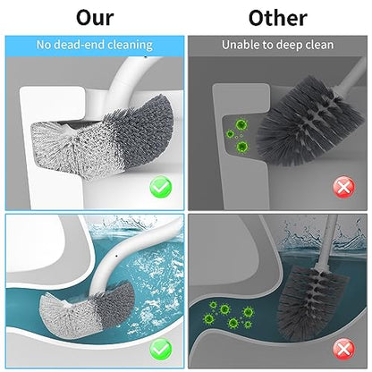 Marbarsse Bathroom Toilet Bowl Brush and Holder, Curved Design Dismount Toilet Brush for Deep Cleaning Under Rim, Best Toilet Brush Set, CompactToilet BowlCleaner Brush for Bathroom, 1 Pack - color: White-1 Pc-b