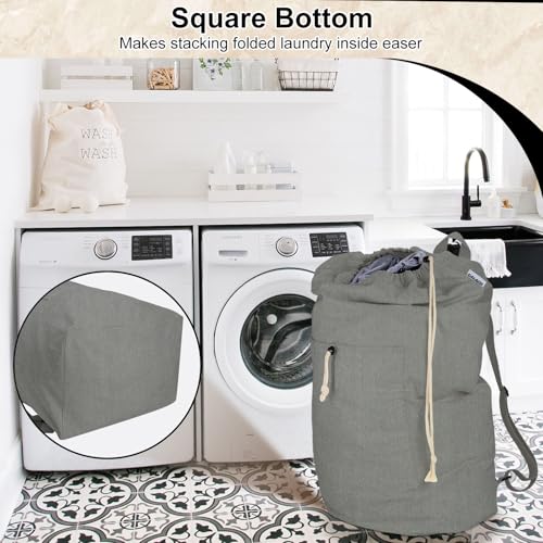Laundry Bag Backpack, Canvas Laundry Bag with Straps & Drawstring, Grey XL - color: Grey, size: X-Large