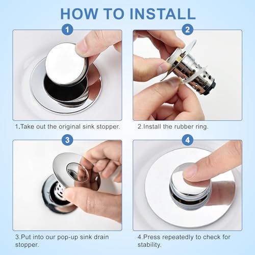 Upgraded 3 in 1 Bathroom Sink Drain Strainer, Universal Pop Up Stopper with Removable Stainless Steel Filter Basket Hair Catcher, Sink Plug for 1.1''~2.36'' Basin, Brushed Nickel Finish (1PC) - style: Brushed Nickel Finish (1PCS)
