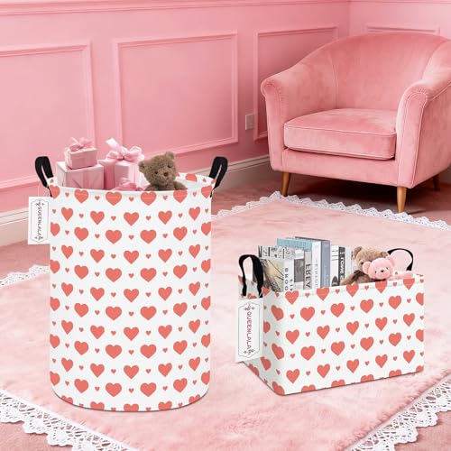 QUEENLALA Large Foldable Round Storage Basket Laundry Hamper, Pink Heart - color: Round-Pink Heart
