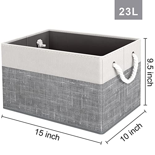 Fab totes Storage Bins 6-Pack, Foldable Storage Baskets for Organizing Toys, Books, Shelves, Closet, Large Storage Box with Rope Handles, Sturdy Organizer Bins, White & Grey - color: White & Grey, size: 6pack