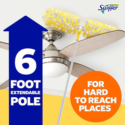Swiffer Duster Kit with 6 ft Super Extendable Handle, Heavy Duty Starter Kit, Microfiber, White, with 8 Refills