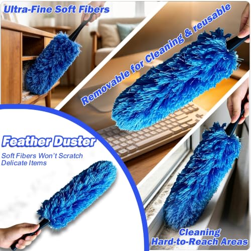 26FT Reach Duster Kits, Window Cleaning kit with 5-20FT Telescoping Extension Pole, Cobweb Duster, Washable Fan Duster for Ceiling, Window Squeegee for Glass and Microfiber Feather Duster - size: 20FT