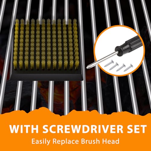 ENLOY Copper Wire Grill Brush Replacement Head, Grill Cleaning Bristle Brush with 4 Screws, BBQ Cleaning Replacement Brush Head for Gas, Porcelain, Ceramic, Cast Iron, Stainless Steel Grills and More - color: Grill Brush Head