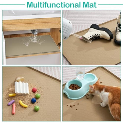 Silicone Under Sink Mat, 34"x22", Waterproof Cabinet Liner, Beige - color: Beige, size: 22"W x 34"L