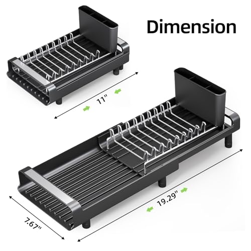 TOOLF Small Dish Drying Rack, Expandable and Space-Saving, Matte Black - color: Matte Black