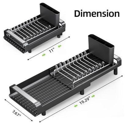 TOOLF Small Dish Drying Rack, Expandable and Space-Saving, Matte Black - color: Matte Black