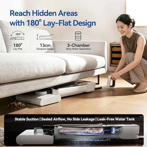 Dual-Chamber Wet Dry Vacuum Cleaner, 20,000Pa Suction, 392°F Steam Cleaning, Wet Dry Vacuum Mop with Smart App Control, Self-Cleaning & 40min Runtime, Ideal for Home & Pet Hair Cleaning, White