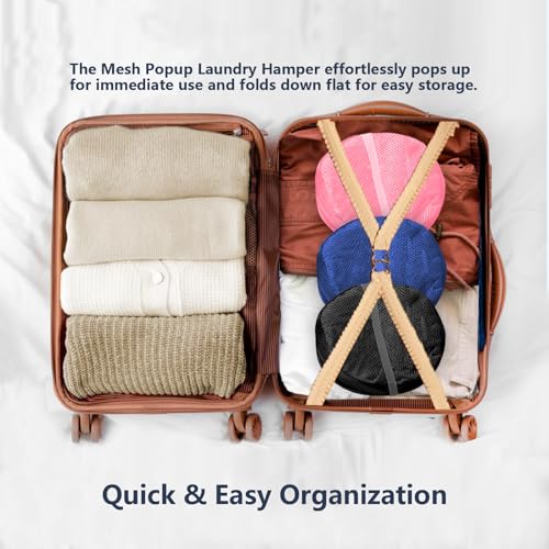 Pop Up Laundry Hamper, Mesh Laundry Basket Collapsible, Foldable Hamper for Travel and Storage, 3 Pack (Black+Pink+Blue) - color: 3P Black+Pink+Blue