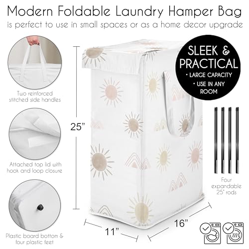 Sweet Jojo Designs Blush Pink Mauve Boho Desert Sun Girl Laundry Hamper Foldable Dirty Clothes Basket with Handles Baby Nursery Kids Bedroom Teen Bathroom Bohemian Watercolor Mountain Southwest Nature - color: Desert Sun
