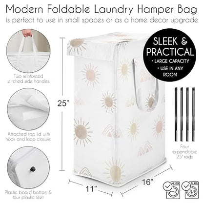 Sweet Jojo Designs Blush Pink Mauve Boho Desert Sun Girl Laundry Hamper Foldable Dirty Clothes Basket with Handles Baby Nursery Kids Bedroom Teen Bathroom Bohemian Watercolor Mountain Southwest Nature - color: Desert Sun