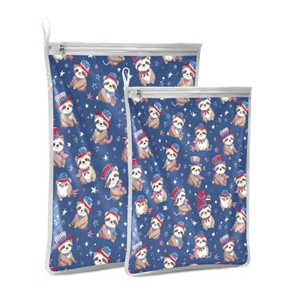 Mesh Laundry Bags Lingerie Bags for Washing Delicates 2 PCS Durable Wash Bag with Zipper Small and Medium Washable 4th July Sloths Blue - color: 4th July Sloths Blue
