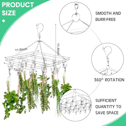 Bokon 4 Pcs Hanging Herb Drying Rack with Stainless Clips Hook, Rectangle - style: Rectangle
