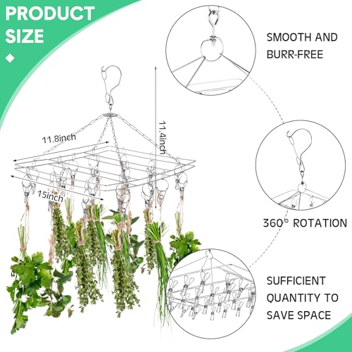 Bokon 4 Pcs Hanging Herb Drying Rack with Stainless Clips Hook, Rectangle - style: Rectangle
