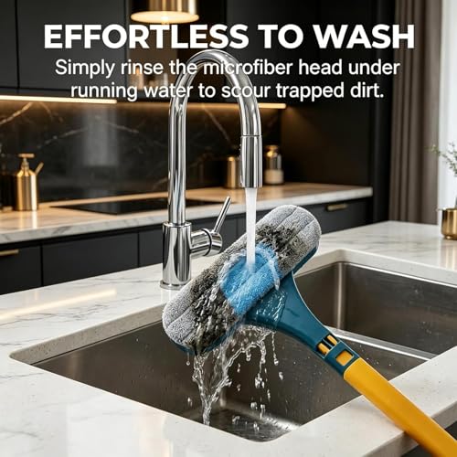 Window Screen Cleaner, 2 in 1 Detachable Window Cleaning Brush with Squeegee, Mesh Screen Cleaner, Wet Dry Dual-Use Multi-Functional Glass Net Cleaner Tool for Patio, Door, Porch Screens (Blue)