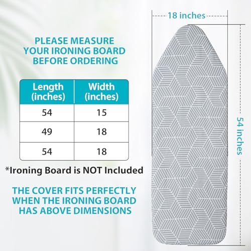 Seiritex Extra Wide Ironing Board Cover and Pad 18 x 54 inch Heat Reflective with Hook and Loop Fasteners, Thick Padding with Elasticized Edges, 3 Layers Iron Board Cover (Gray Cube) - color: Gray Cube, size: 18x54