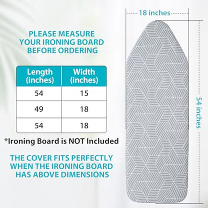 Seiritex Extra Wide Ironing Board Cover and Pad 18 x 54 inch Heat Reflective with Hook and Loop Fasteners, Thick Padding with Elasticized Edges, 3 Layers Iron Board Cover (Gray Cube) - color: Gray Cube, size: 18x54