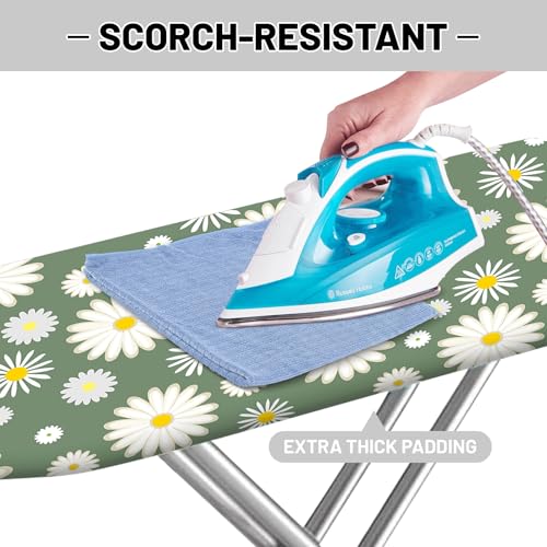 Extra Thick Ironing Board Cover and Pad, 15x54 Ironing Board Cover, Resist Scorching and Staining,Elastic Edges,Sage Green White Daisy Spring Flowers - color: Daisy Green