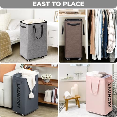 Goodpick 75L Laundry Basket with Wheels & Removable Wash Bag for Dorm - color: Light Grey 1-Pack