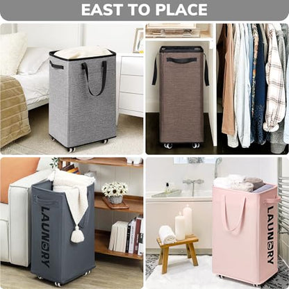 Goodpick 75L Laundry Basket with Wheels & Removable Wash Bag for Dorm - color: Light Grey 1-Pack