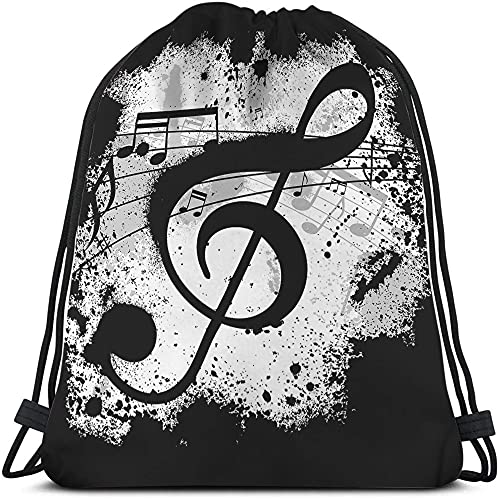 Music Notes Drawstring Bags Backpack Bag Vintage Design Grunge Art Black Ground Silhouette Ink Splatter Sport Gym Sack Drawstring Bag String Bag Yoga Bag for Men Women - color: Multi-a146