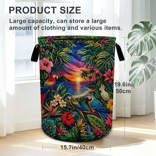 Hawaii Parrot Laundry Basket Foldable Oxford Laundry Hamper With Handle For Room Bathroom Bedroom - color: Hwaiian