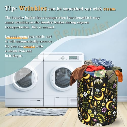 Cute Mushroom Print Laundry Basket Oxford Cloth Hamper 18.9x16.5Inch - color: Cute Mushrooms Floral Moon