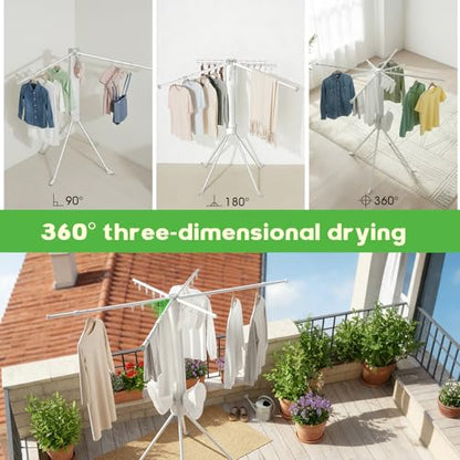 cjc Tripod Clothes Drying Rack Foldable, Collapsible Laundry Rack Indoor - color: White-8 Rods
