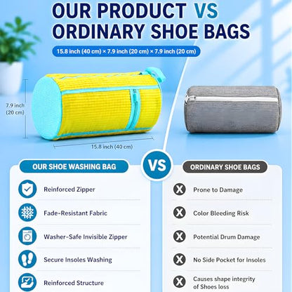 GEWON Shoe Washing Machine Bag for Sneakers, 360° Deep Cleaning, 2 Shoe Bags, 4 Dust Bags - color: Yellow