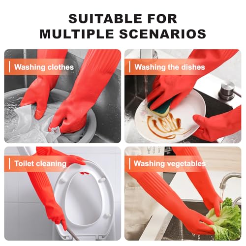 North Tower Kitchen Washing Room Gloves Fleece Lined, Reusable, Waterproof with Extra-Long Cuff & Anti-Slip Design for Household & Kitchen Use,15",2 Pairs Middle - size: Medium（38cm）