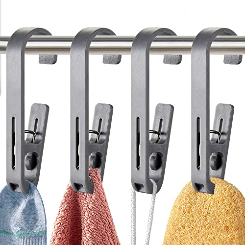 Laundry Hooks with Clips Hanger Closet Organizer Clamps Socks Boot Bras Towels for Bathroom Wardrobe Kitchen Office 4Pcs (Grey) - color: Gray