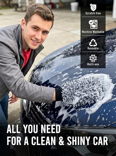 TAKAVU Car Wash Mitt, 2 Pack Microfiber, Scratch-Free (Black & White) - color: Black