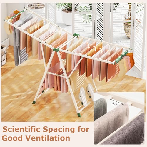 GIANTEX Foldable Metal Clothes Drying Rack, 72.5" Height Adjustable Wings - color: Beige, size: 72.5"L x 39"-66"H