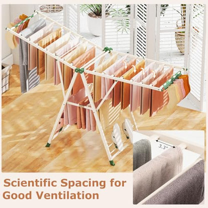 GIANTEX Foldable Metal Clothes Drying Rack, 72.5" Height Adjustable Wings - color: Beige, size: 72.5"L x 39"-66"H