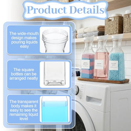 3 Pack Laundry Detergent Dispenser, 54 oz Laundry Soap Dispenser with Tray and 18 Labels, Plastic Fabric Softener Dispensers, Liquid Laundrys Detergent Container for Liquid, Bleach, Scent Booster Bead
