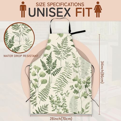 Cooking Aprons for Men and Women,Adjustable Bib Chef Apron with 2 Pockets, Soft and Durability Kitchen Apron - color: Tropical Fern Herbs Botanical Floral Leaf