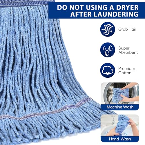 Matthew Cleaning Heavy Duty Mop Head Commercial Replacement for General and Floor Cleaning , Wet Industrial Blue Cotton Looped End String Head Refill (Pack of 6) Blue - color: Blue, size: 6 Count