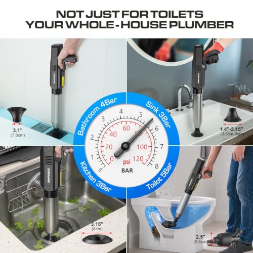 ‌Electric Toilet Plunger for Bathroom, High-Pressure Air Plunger, Heavy-Duty Clog Remover for Toilets, Toilet Drain Unclogger (Ink Black) - color: Ink Black