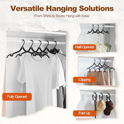 HOUSE DAY Black Travel Hangers with Clips, 10 Pack Foldable Clothes Hangers - color: Black, size: 10 Pack + 10 x Clips + 1 x Storage bag