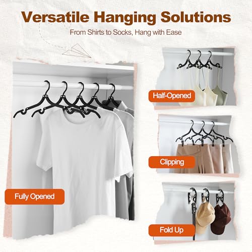 HOUSE DAY Black Travel Hangers with Clips, 20 Pack Foldable Clothes Hangers - color: Black, size: 20 Pack + 10 x Clips + 2 x Storage bag