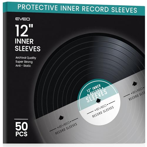 EVEO 50 Vinyl Inner Sleeves for Vinyl Records - Rice Paper Anti-Static LP For 12" Records - Record Sleeves inner Crystal-Clear Protection and Premium Quality - Archival Grade - size: Inner Sleeves x50 Count