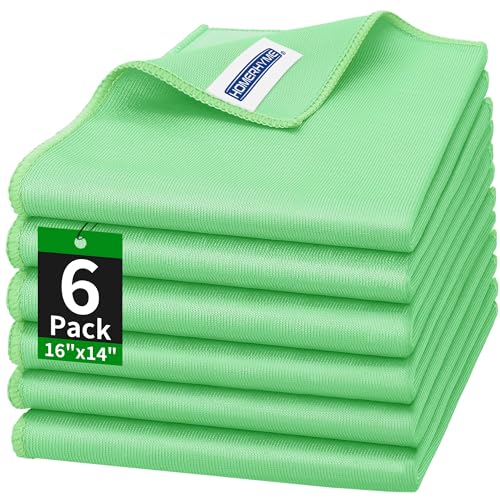 Microfiber Cleaning Cloth, 6 Pack Glasses Cleaning Cloth, 16" ×14" Window Cleaning Rags, Streak Free Lint Free Polishing Cloths Wipes for Eye Glass Stainless Steel Windshield, Sage Green - color: Sage Green, size: 16" x 14"